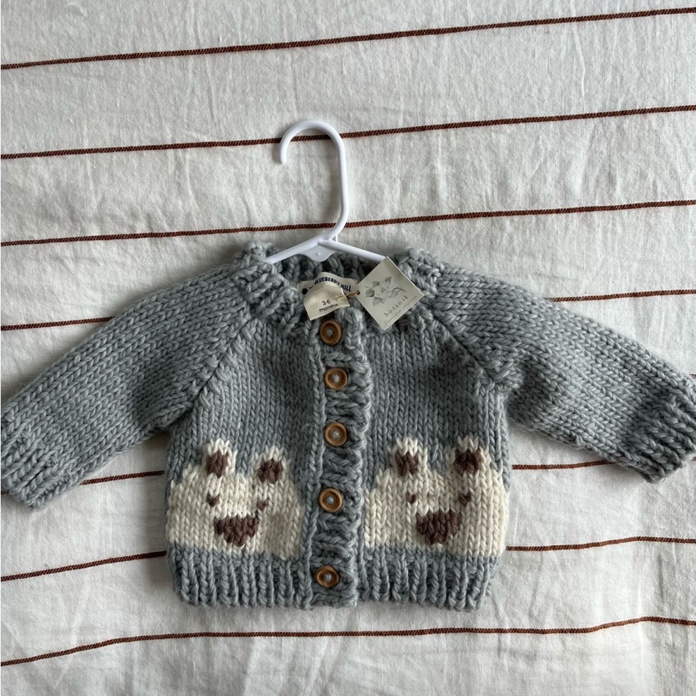 The Blueberry Hill Bowie Grey and Cream knit cardigan 3-6 months